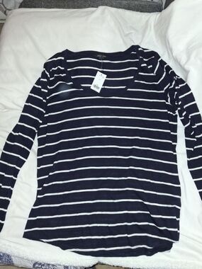 Banana Republic Navy and White Striped Long Sleeve Tee